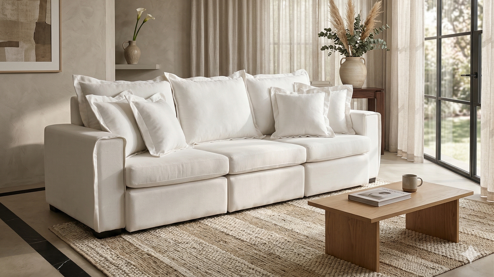 artisan hands stitching velvet sofa